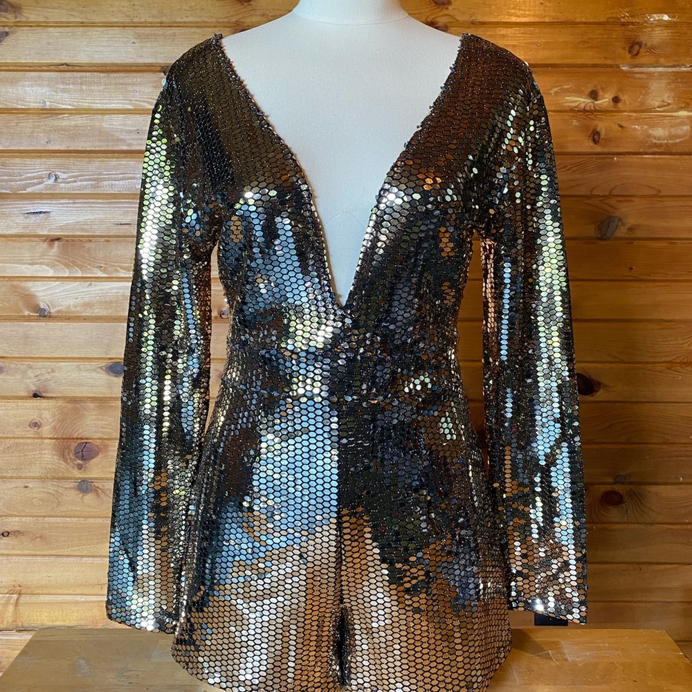 Charlotte Russe Gold and Black Sequin romper